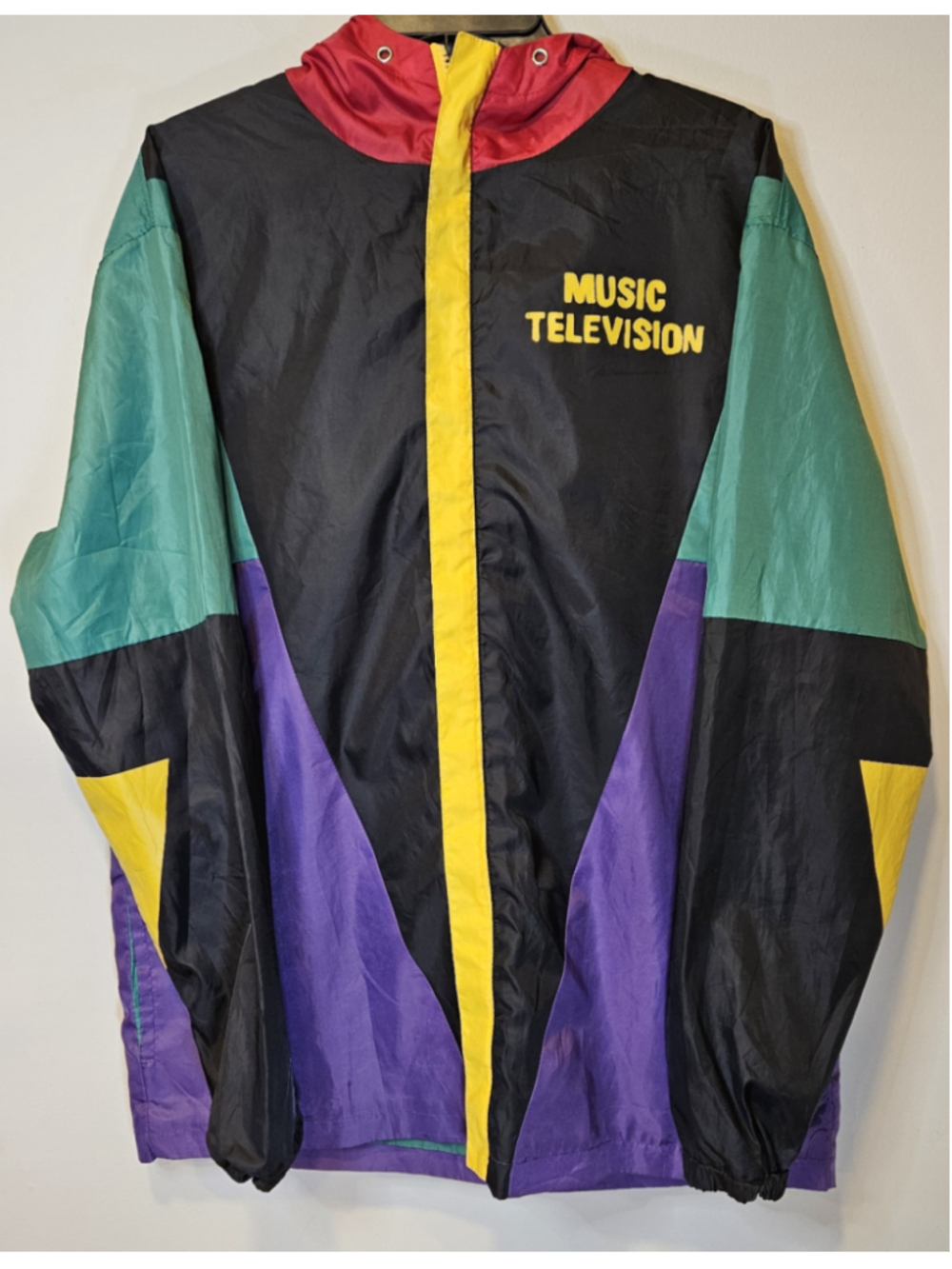 MTV Music Television Colorblock Windbreaker Jacket Retro 90s Style Large
